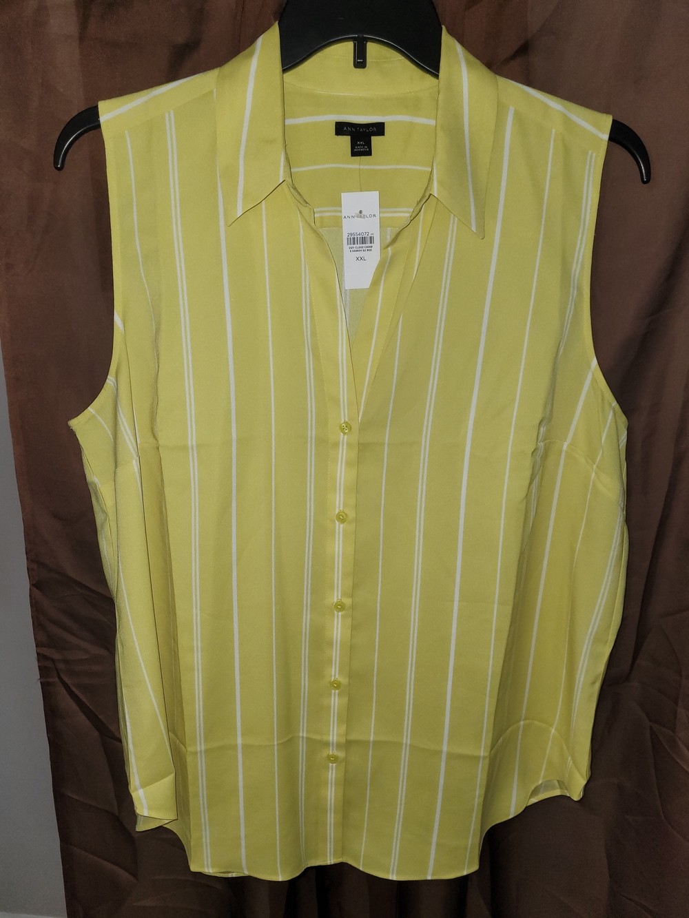 Ann Taylor Yellow and White Striped Sleeveless Button-Down Shirt